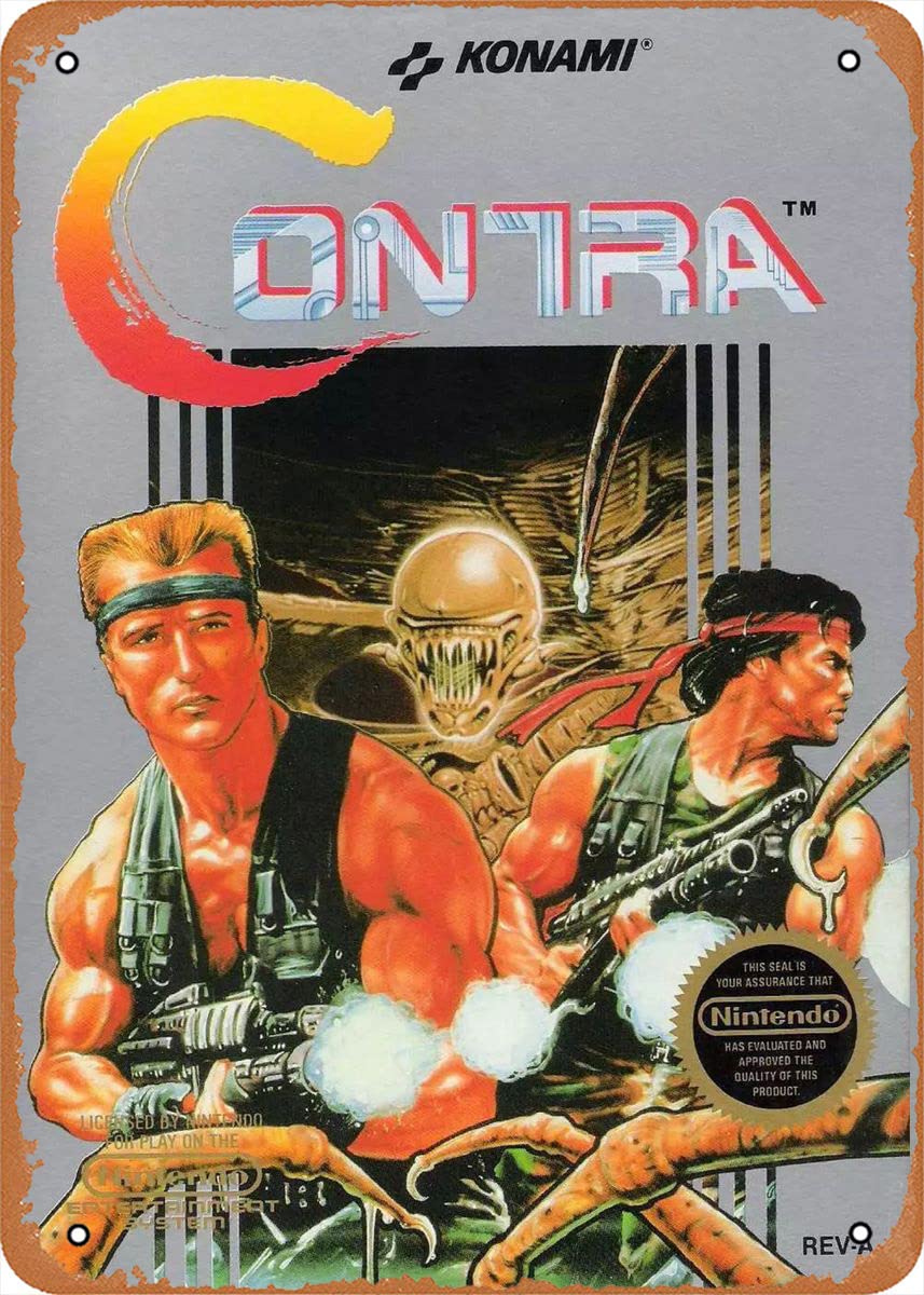 Contra NES Box Art Video Games Game Role Game Poster Anime Game Art Deco Tin Sign - 8 x 12 inches