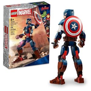 lego marvel captain america construction figure 76258 buildable marvel action figure, posable marvel collectible with attachable shield for play and display, avengers toy for boys and girls ages 8-12