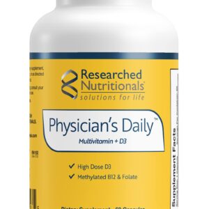 Researched Nutritionals Physician's Daily + D3 Supplement - Daily Multivitamin for Men and Women with Vitamin D3 2000iu, Vitamin B12, Vitamin B6 + Methylated Folate (60 Capsules)