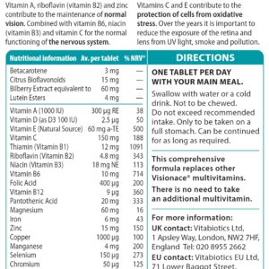 Vitabiotics Visionace Original - Nutritional Multivitamin for Normal Vision | Vitamins A, B2 and Zinc - 30 Tablets