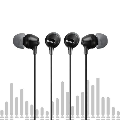 Sony MDR-EX15LP Fashion Color EX Series In-Ear Earbud Headphones (Black, 2-pack) Bundle (2 Items)