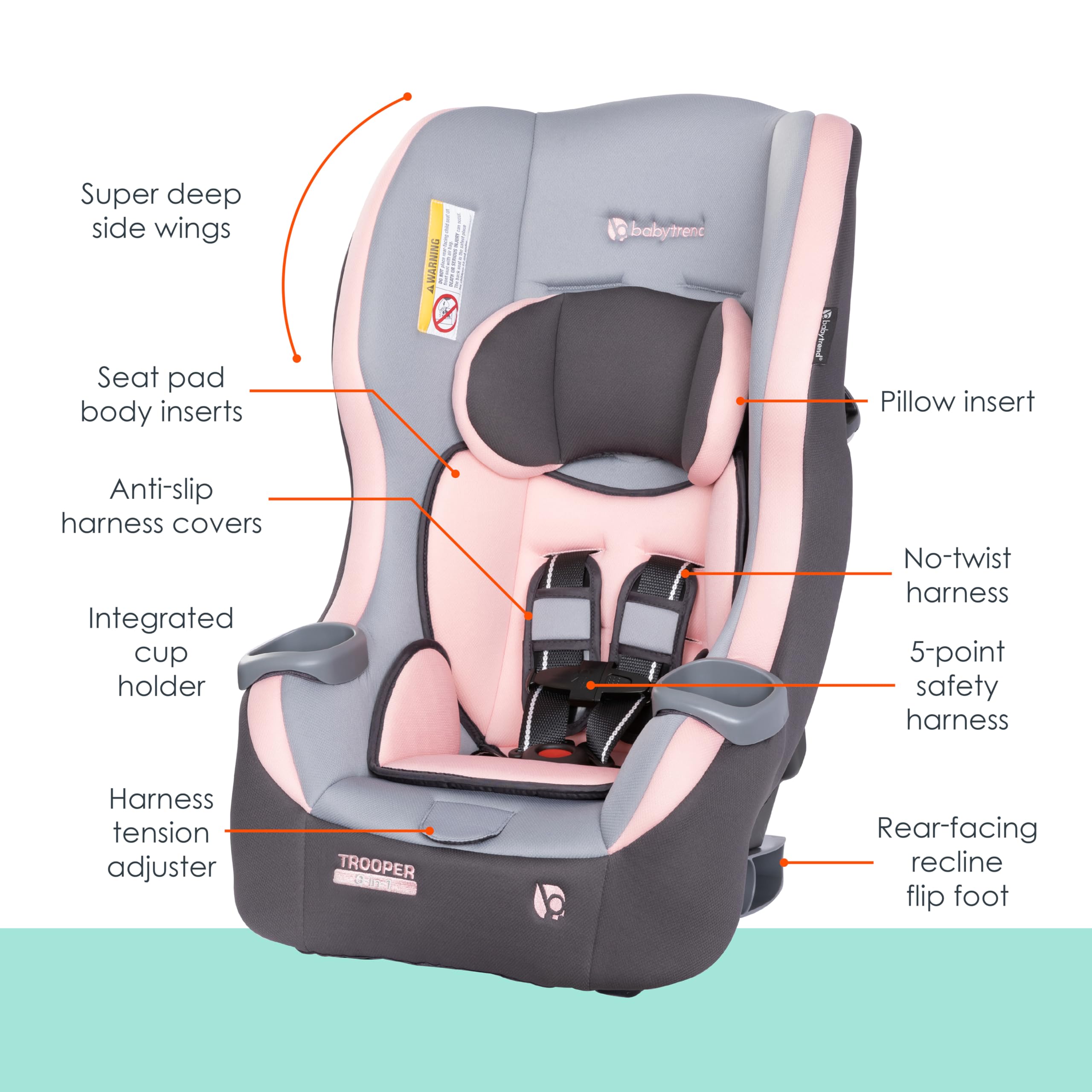 Baby Trend Trooper 3-in-1 Convertible Car Seat, Quartz Pink