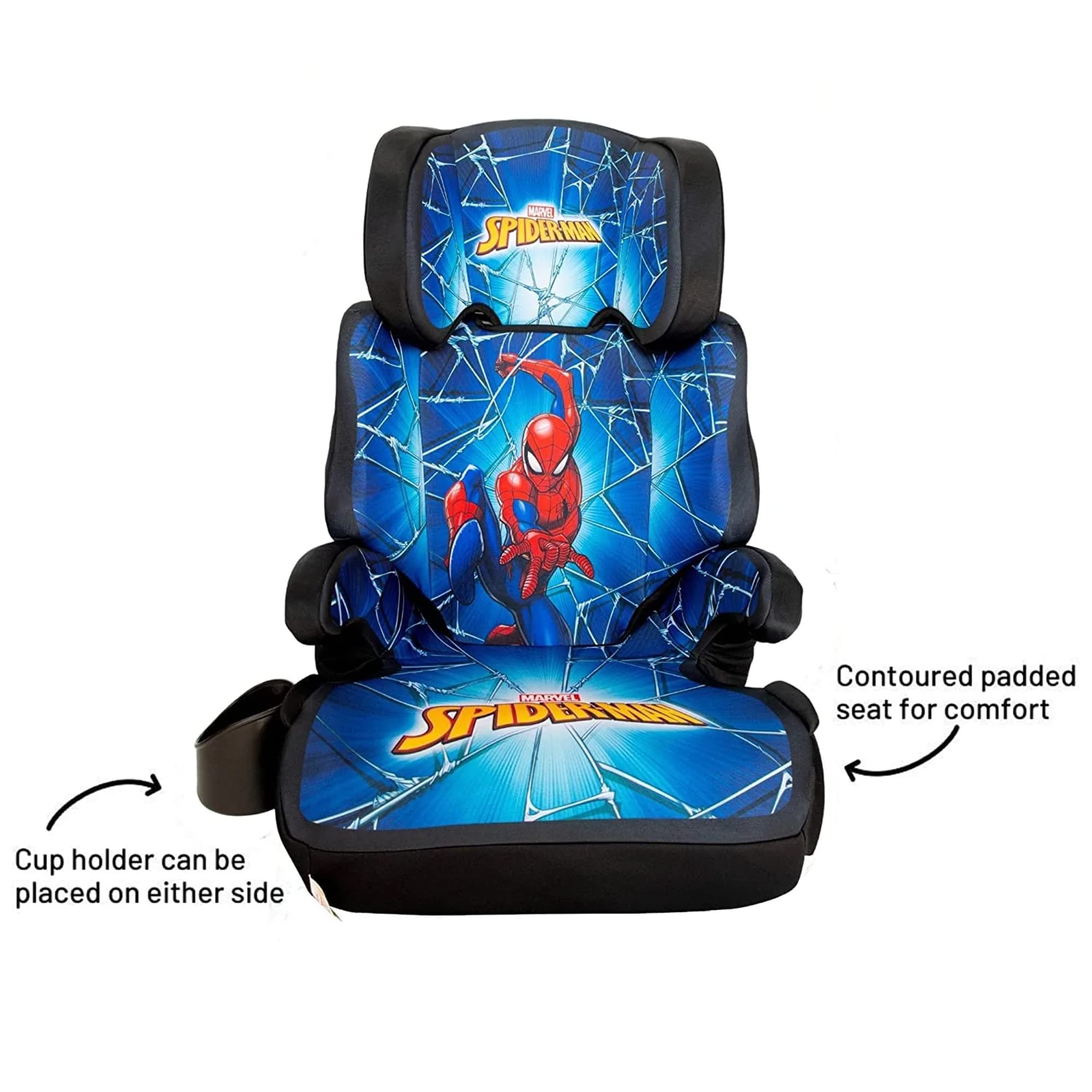 KidsEmbrace Marvel Spider Man High Back Toddler Car Seat Convertible to Backless Booster with Cup Holder and Adjustable Seat Belt, Blue