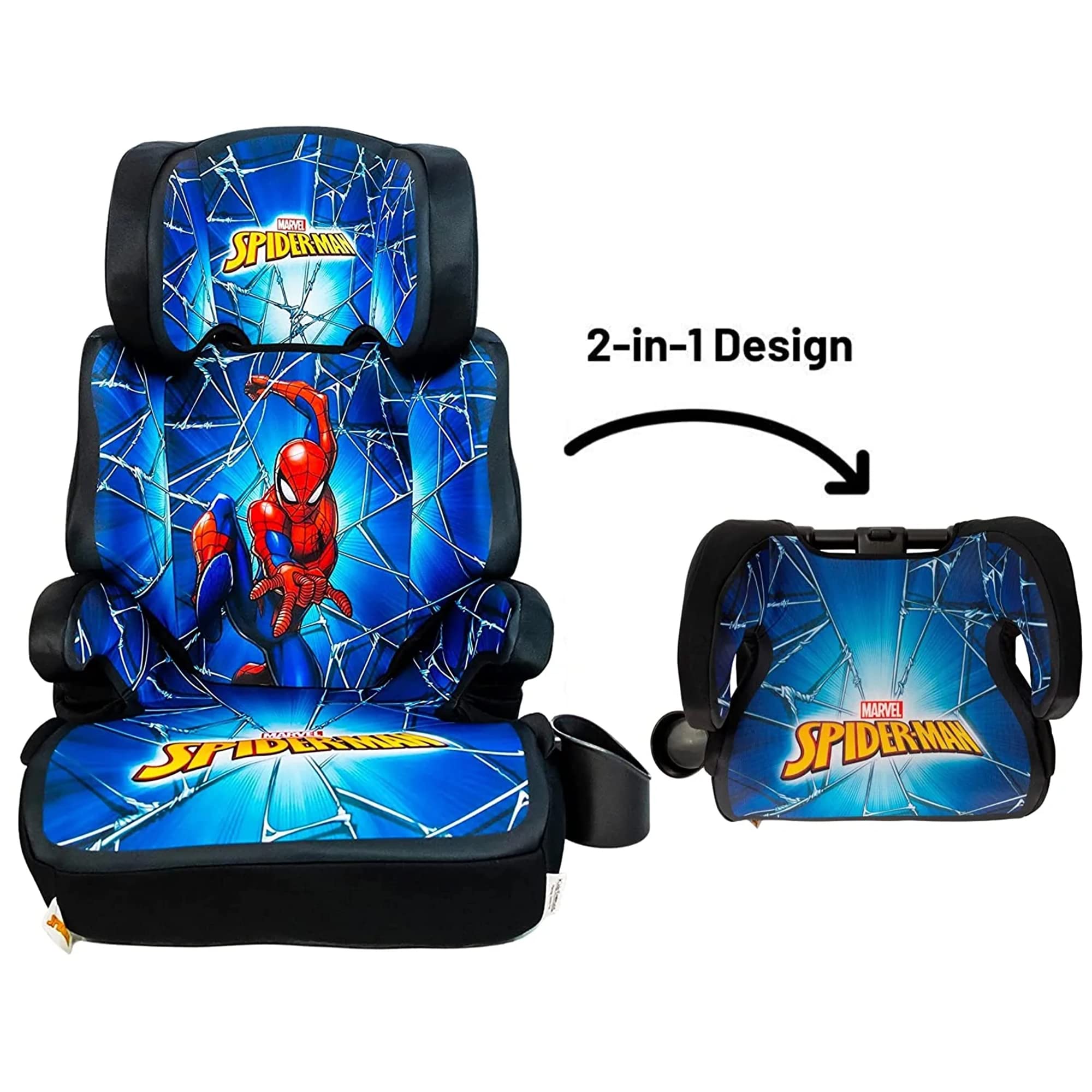 KidsEmbrace Marvel Spider Man High Back Toddler Car Seat Convertible to Backless Booster with Cup Holder and Adjustable Seat Belt, Blue