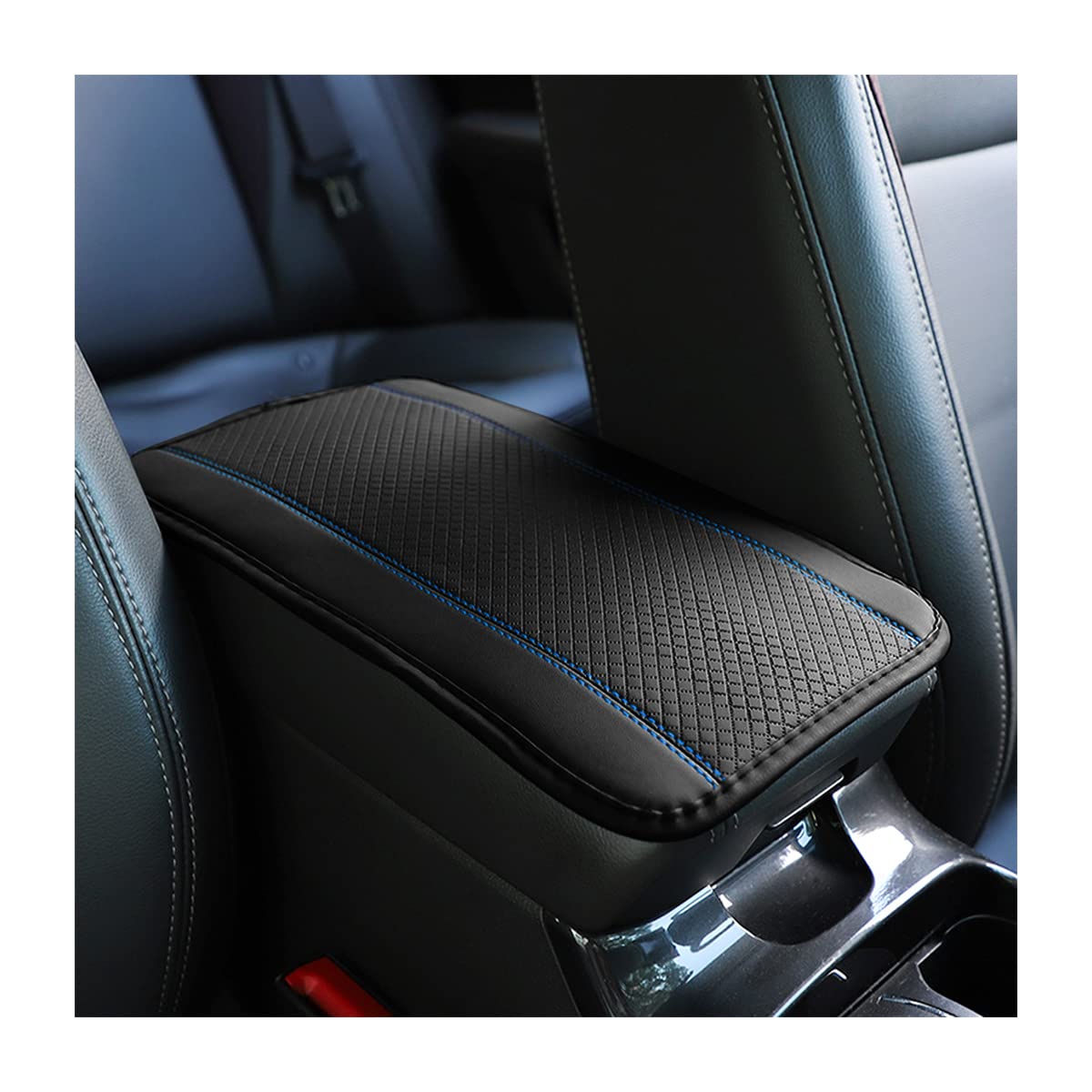 8sanlione Car Armrest Storage Box Mat, Fiber Leather Car Center Console Cover, Car Armrest Seat Box Cover Accessories Interior Protection for Most Vehicle, SUV, Truck, Car (Black/Blue)