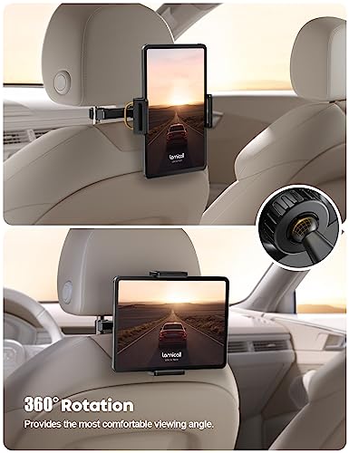 Lamicall Car Tablet Headrest Holder - Car Back Seat Headrest Tablet Mount Stand for Kids, Road Trip Essentials, Compatible with 2024 iPad Pro 11/13", Air Mini, Galaxy Tab, 4.7-13" Tablet, Black