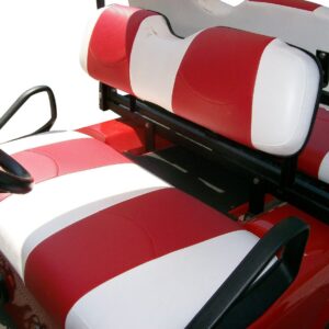 Custom Deluxe Golf Cart Seat Covers- Staple On (White w Red Carbon Fiber Stripes) (Club Car Precedent (Front & Rear Set))