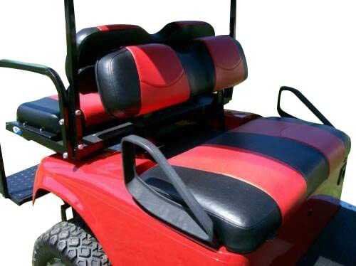 Custom Deluxe Golf Cart Seat Covers- Staple On (White w Red Carbon Fiber Stripes) (Club Car Precedent (Front & Rear Set))