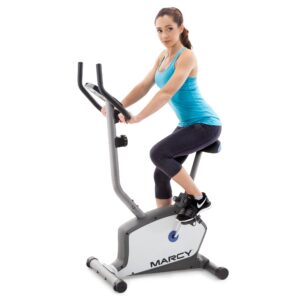 Marcy Upright Exercise Bike with Adjustable Seat and 8 Magnetic Resistance Preset Levels NS-1201U,Black/Grey/Silver