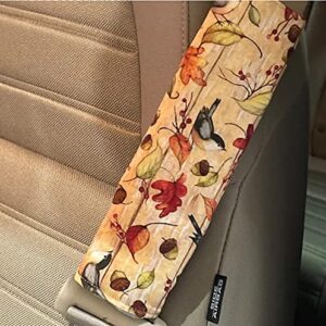 Purple Hummingbird Universal Car Seat Belt Cover, Floral Green Vine Leaf Butterfly Snap Cushion Seatbelt Shoulder Strap Neck Pad, Padded Soft Quilted 100% Cotton More Comfortable Driving, Made in USA