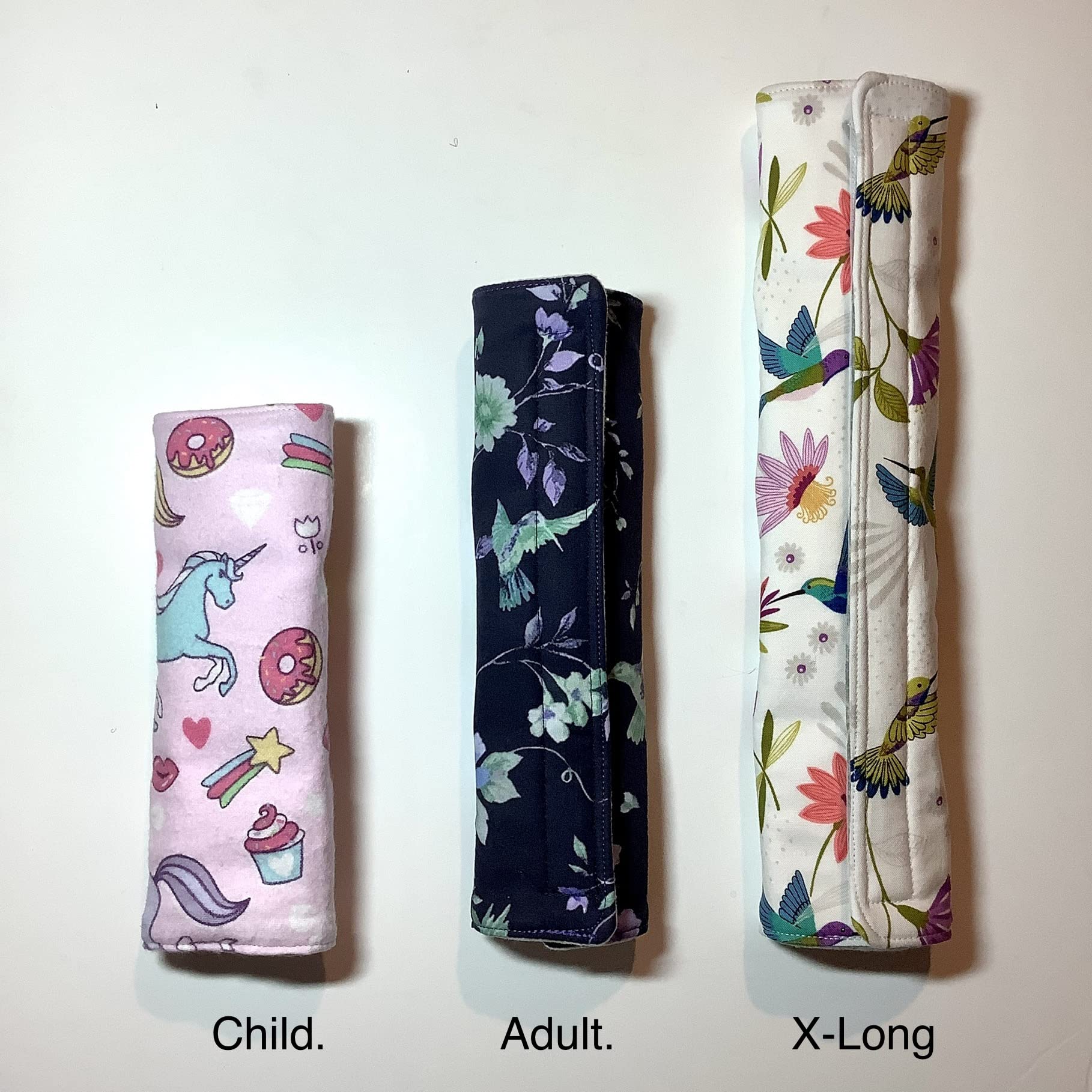 Purple Hummingbird Universal Car Seat Belt Cover, Floral Green Vine Leaf Butterfly Snap Cushion Seatbelt Shoulder Strap Neck Pad, Padded Soft Quilted 100% Cotton More Comfortable Driving, Made in USA