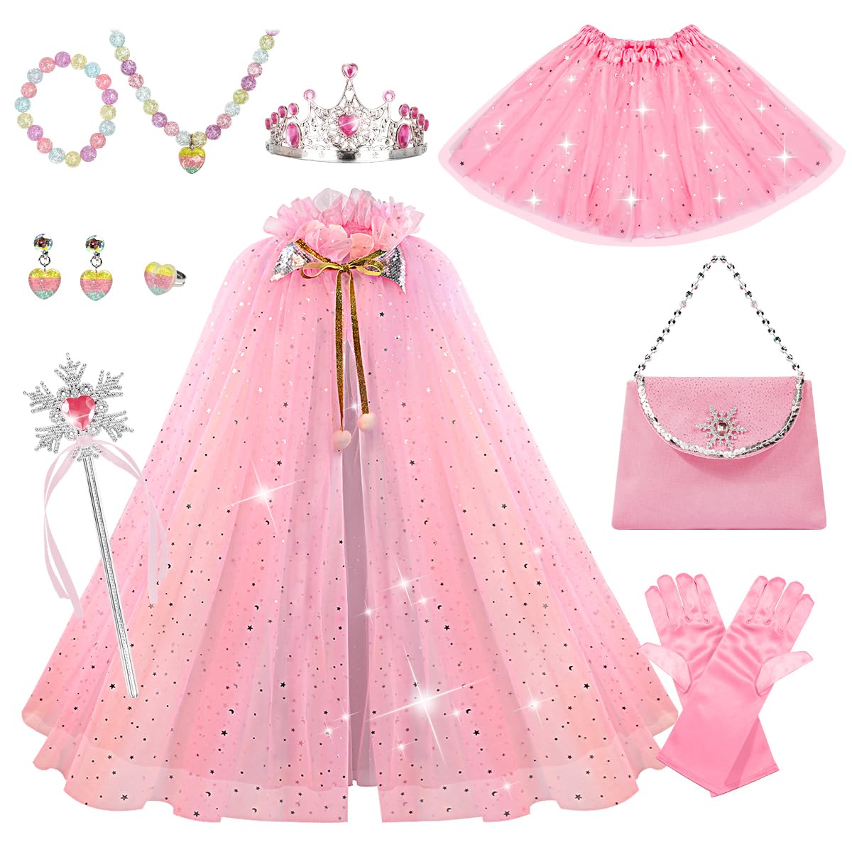 Meland Princess Dress up Clothes for Little Girl, 11Pcs Princess Cape with Crown, Princess Dresses for Girl 3-8 Birthday Gift