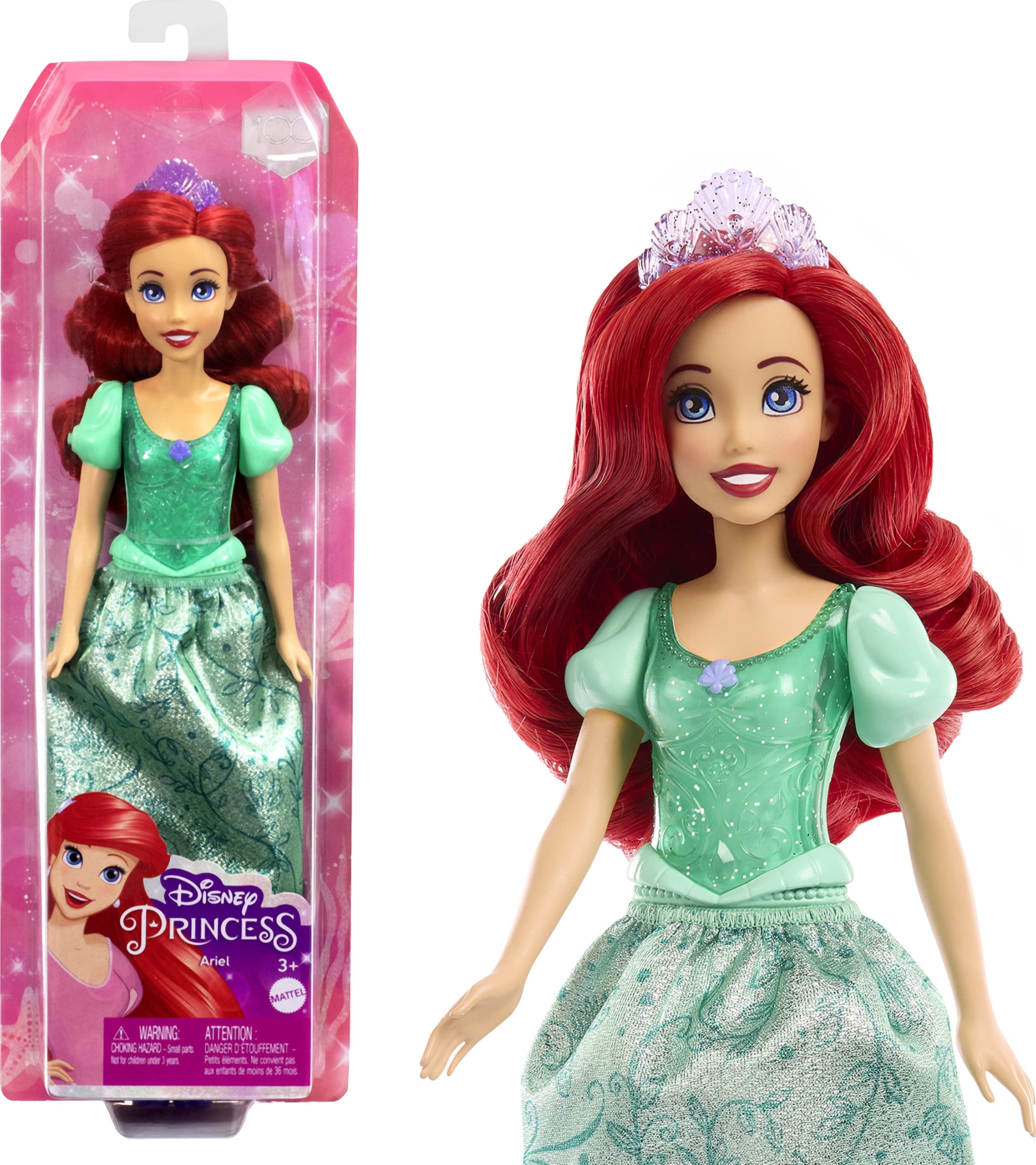 Mattel Disney Princess Toys, Ariel Fashion Doll, Sparkling Look with Red Hair, Blue Eyes & Tiara Accessory, Inspired by The Little Mermaid Movie