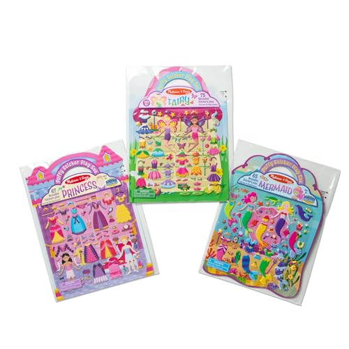 Melissa & Doug Puffy Sticker Activity Books Set: Princess, Mermaid, Fairy - 180+ Reusable Stickers - FSC Certified