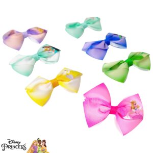 Disney Princess - Girls Hair Accessories Gift Set - Kids Hair Bows - 7 Pcs 4 Inch Bundle - Different Princess on Each Clip - Alligator Clip Ages 3+