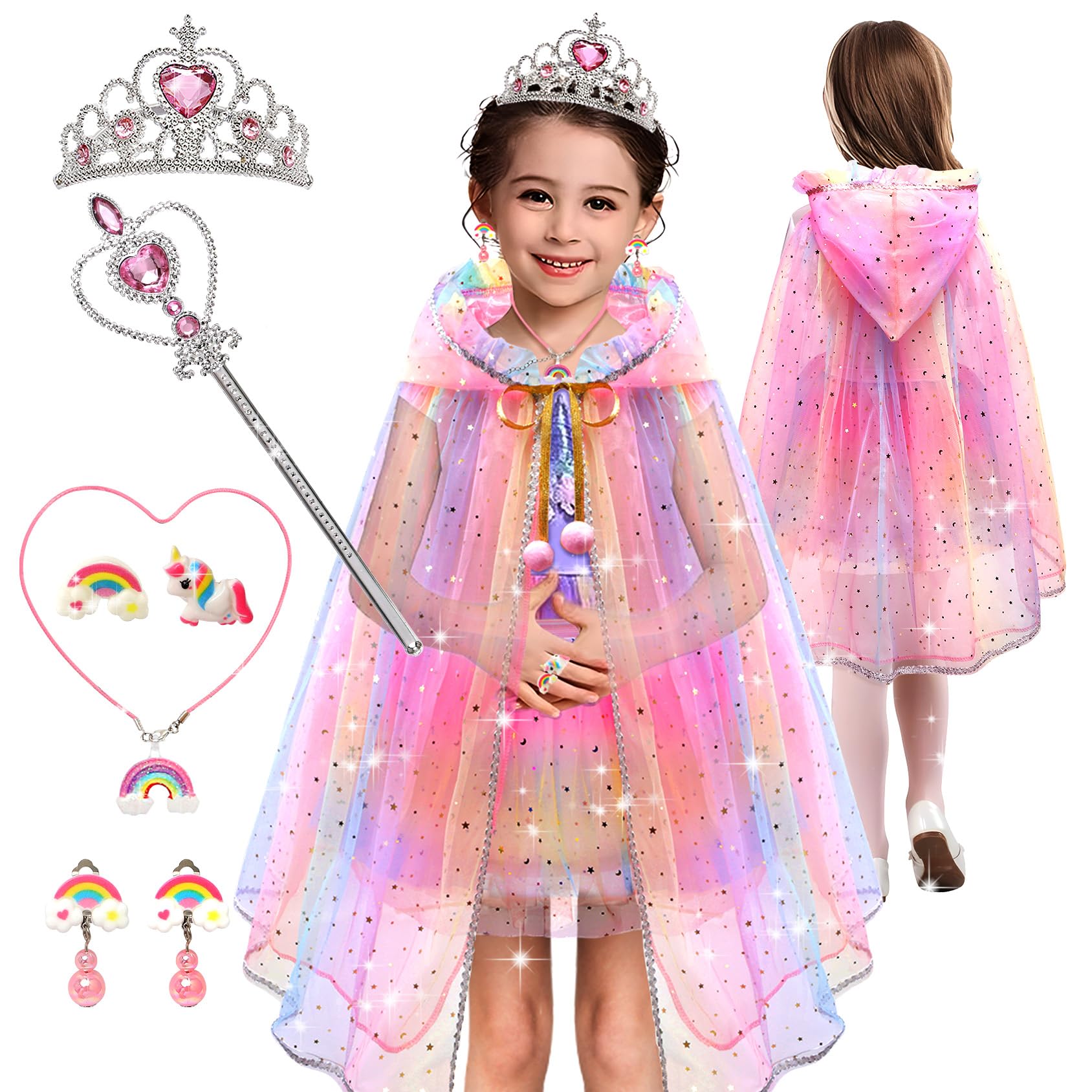 Princess Dress Up for Girls 4-6,Princess Dresses for Girls Toys for 3 4 5 6 7 8 Year Old Girls Gifts,Kids Toys for Girls Age 6-8 Toddler Cape Set Easter Halloween Costumes Party Christmas Birthday