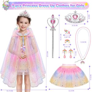 Princess Dress Up for Girls 4-6,Princess Dresses for Girls Toys for 3 4 5 6 7 8 Year Old Girls Gifts,Kids Toys for Girls Age 6-8 Toddler Cape Set Easter Halloween Costumes Party Christmas Birthday