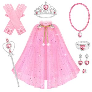 10 Pieces Princess Cape Set Dress up Clothes for Little Girls Party Cosplay Cloak with Jewelry Tiara Crown Wand Gloves