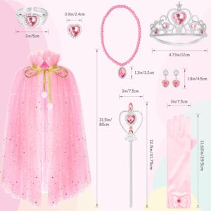 10 Pieces Princess Cape Set Dress up Clothes for Little Girls Party Cosplay Cloak with Jewelry Tiara Crown Wand Gloves