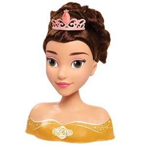 Disney Princess Belle Styling Head, Brown Hair, 10 Piece Pretend Play Set, Beauty and the Beast, Officially Licensed Kids Toys for Ages 3 Up by Just Play