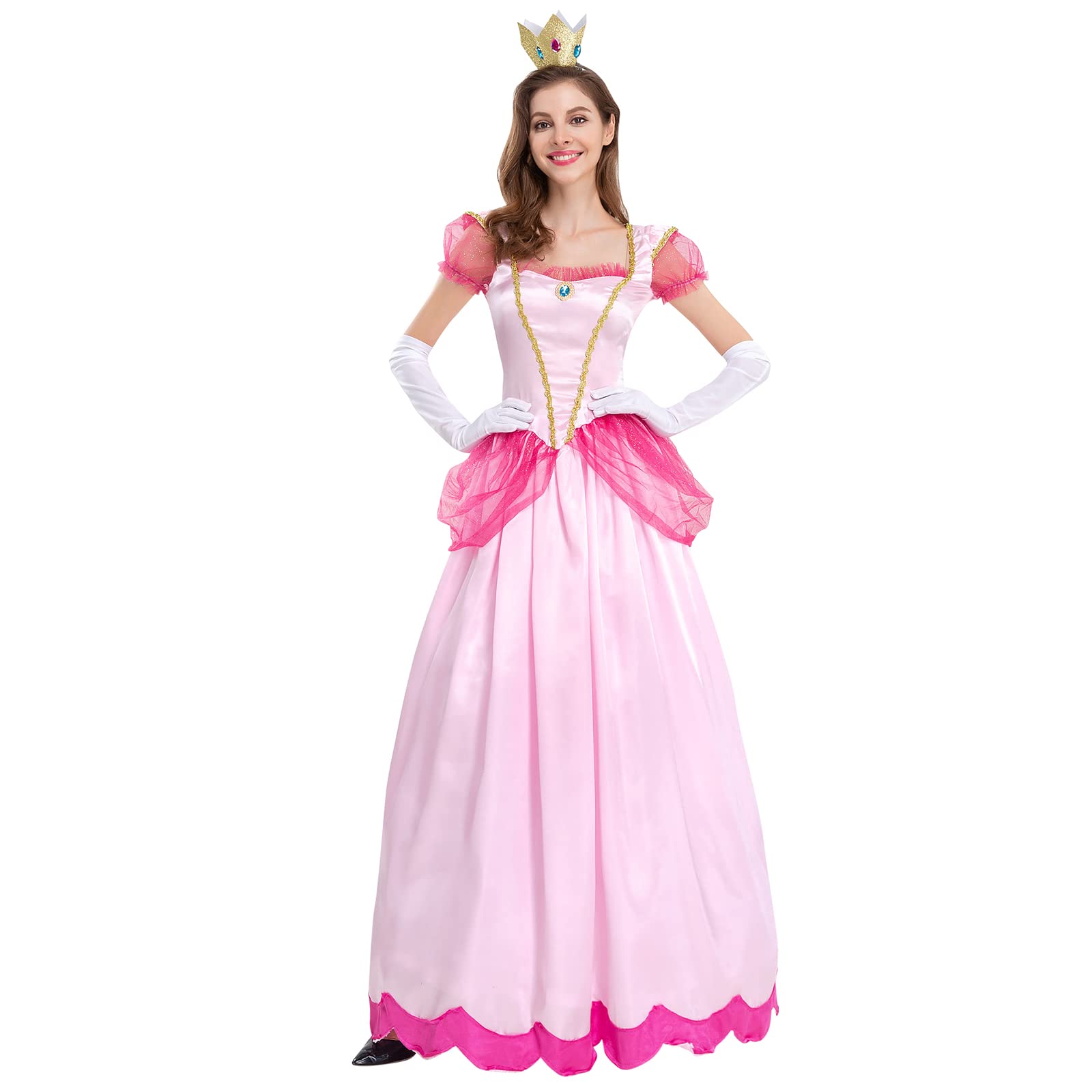 Womens Halloween Costumes: Princess Halloween Costume for Women Role Play Pink Princess Dress with Crown Adult Clothes Set Performance Carnival Party Fancy Dress Up Christmas Outfits Pink Medium