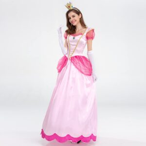 Womens Halloween Costumes: Princess Halloween Costume for Women Role Play Pink Princess Dress with Crown Adult Clothes Set Performance Carnival Party Fancy Dress Up Christmas Outfits Pink Medium