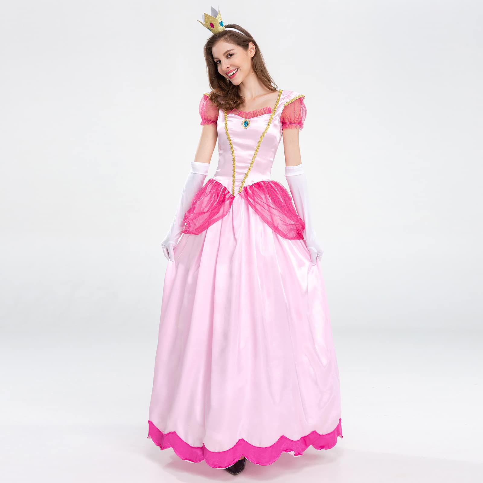 Womens Halloween Costumes: Princess Halloween Costume for Women Role Play Pink Princess Dress with Crown Adult Clothes Set Performance Carnival Party Fancy Dress Up Christmas Outfits Pink Medium