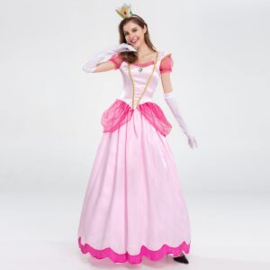 Womens Halloween Costumes: Princess Halloween Costume for Women Role Play Pink Princess Dress with Crown Adult Clothes Set Performance Carnival Party Fancy Dress Up Christmas Outfits Pink Medium