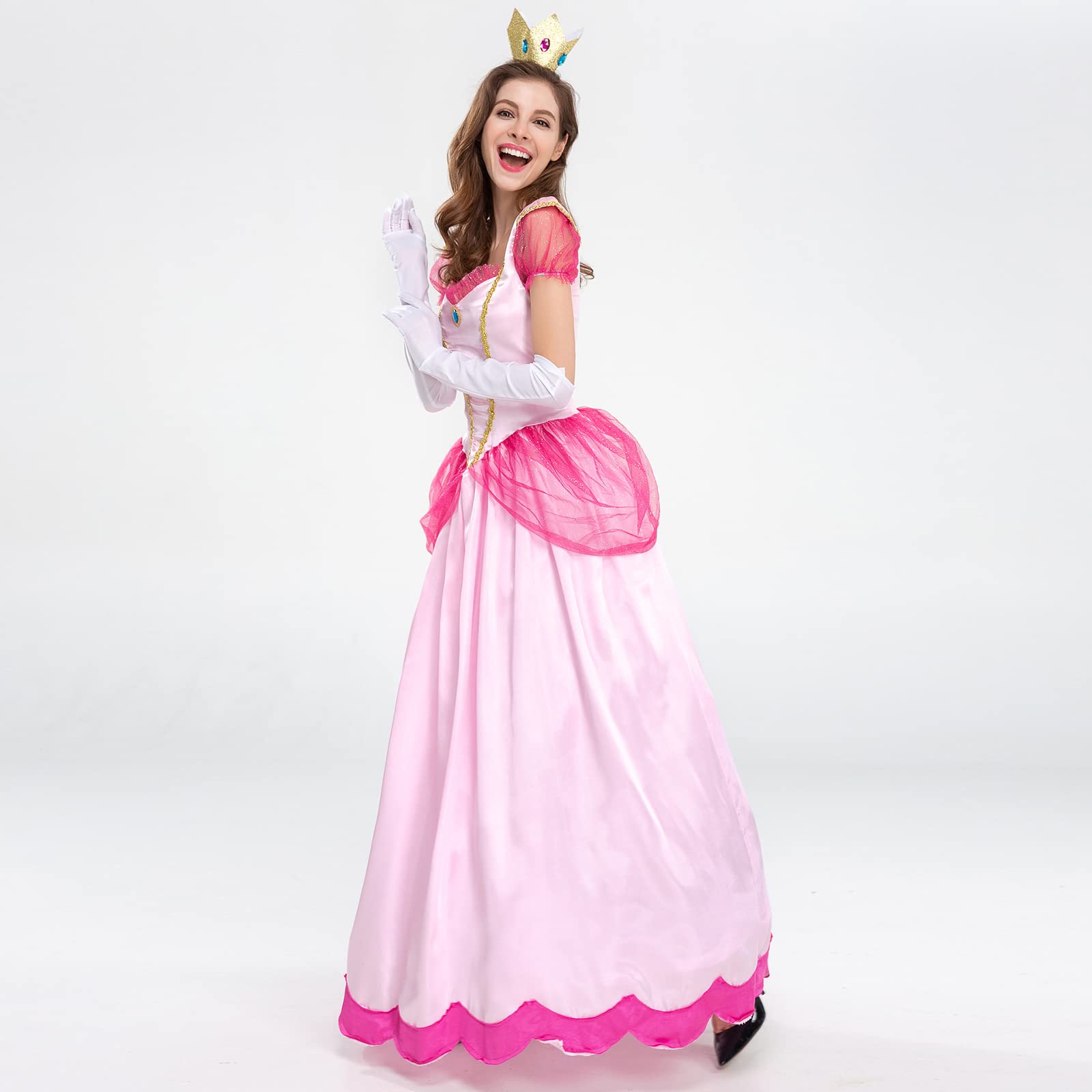 Womens Halloween Costumes: Princess Halloween Costume for Women Role Play Pink Princess Dress with Crown Adult Clothes Set Performance Carnival Party Fancy Dress Up Christmas Outfits Pink Medium