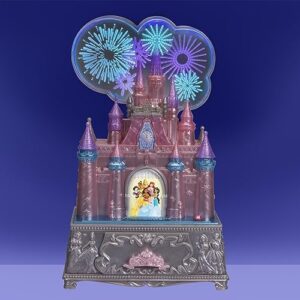 Disney Princess Jewelry Box for Girls Disney 100th Celebration Princess Castle Keepsake Jewelry Box with Music & Firework-Like Light Show, Plays Song “A Dream Is a Wish Your Heart Makes”