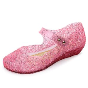 OMGard Jelly Shoes for Toddler Girls, Snow Queen Princess Birthday Sandals for Little Girls, Pink Glitter Sandals Size 9, Frozen Inspired Party Cosplay Costumes Dress Flats