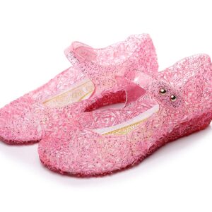 OMGard Jelly Shoes for Toddler Girls, Snow Queen Princess Birthday Sandals for Little Girls, Pink Glitter Sandals Size 9, Frozen Inspired Party Cosplay Costumes Dress Flats