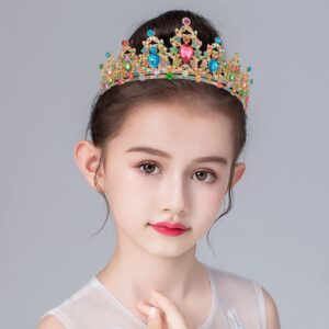 SuPoo Tiaras for Women Birthday Crown Gold Crown Colorful Rhinestone Princess Tiara Metal Queen Crown for Women Headband Hair Accessories Gifts Party Decoration for Wedding Prom Halloween