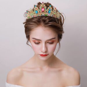 SuPoo Tiaras for Women Birthday Crown Gold Crown Colorful Rhinestone Princess Tiara Metal Queen Crown for Women Headband Hair Accessories Gifts Party Decoration for Wedding Prom Halloween