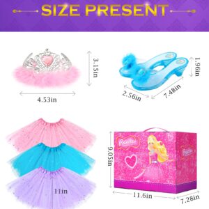 Princess Dress Up Shoes Princess Dresses for Girls, BIBUTY Dress Up Clothes Pretend Play Costumes-3 Sets of Princess Shoes, Dresses and Crowns, Princess Accessory Toys for 3-6 yr Girl Birthday Gifts