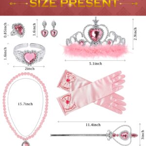 Princess Dress Up Accessories Princess Gloves, BIBUTY 7pcs Dress Up Set for Toddler Girls with Princess Crown, Wand, Gloves, Necklace, Earrings, Bracelet and Ring, Costume Toys for 3-6 yr Little Girls