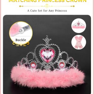 Princess Dress Up Accessories Princess Gloves, BIBUTY 7pcs Dress Up Set for Toddler Girls with Princess Crown, Wand, Gloves, Necklace, Earrings, Bracelet and Ring, Costume Toys for 3-6 yr Little Girls