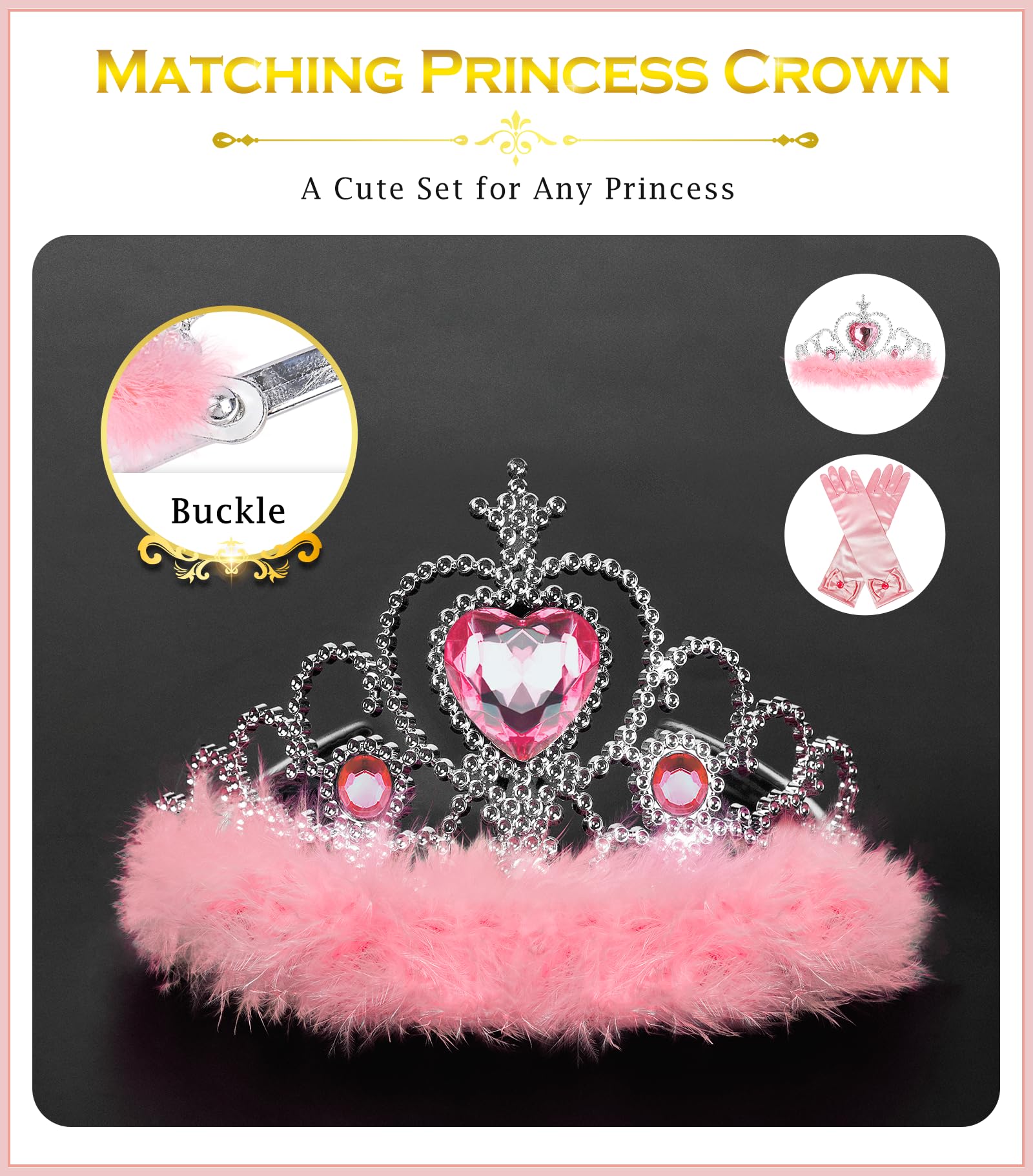 Princess Dress Up Accessories Princess Gloves, BIBUTY 7pcs Dress Up Set for Toddler Girls with Princess Crown, Wand, Gloves, Necklace, Earrings, Bracelet and Ring, Costume Toys for 3-6 yr Little Girls