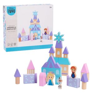 just play disney wooden toys frozen arendelle castle block set, 30+ pieces include elsa, anna, and olaf block figures, officially licensed kids toys for ages 3 up