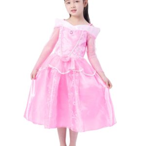 IKALI Girls Princess Dress up Costume Halloween Cosplay Pink Party Dress