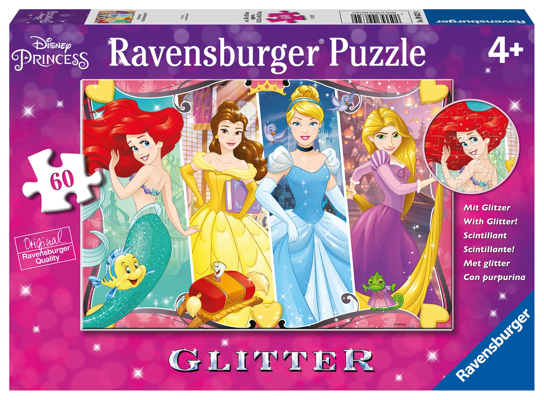 Ravensburger Disney Princess Heartsong Glitter Jigsaw Puzzle - Unique 60 Piece Puzzle for Children | Anti-Glare Surface | Skill Development Toy | Perfect Christmas or Birthday Gift