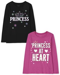 the children's place girls the children's place long sleeve graphic t- 2-pack shirt, princess, small us