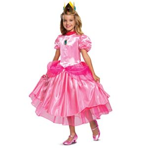 Princess Peach Costume Dress, Nintendo Super Mario Bros Deluxe Dress Up Outfit for Girls, Kids Size Small (4-6x)