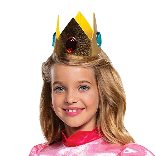 Princess Peach Costume Dress, Nintendo Super Mario Bros Deluxe Dress Up Outfit for Girls, Kids Size Small (4-6x)