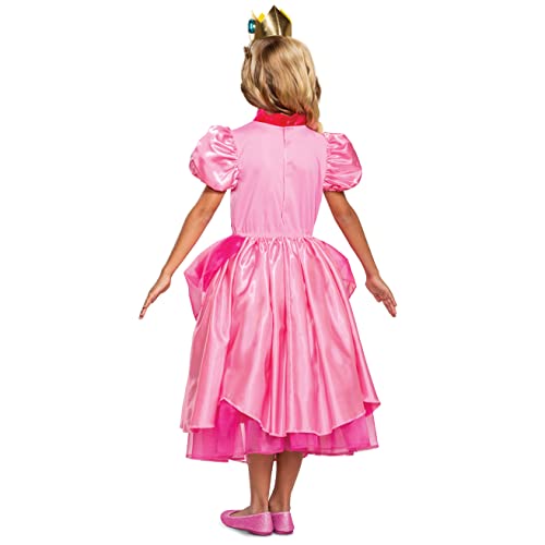 Princess Peach Costume Dress, Nintendo Super Mario Bros Deluxe Dress Up Outfit for Girls, Kids Size Small (4-6x)