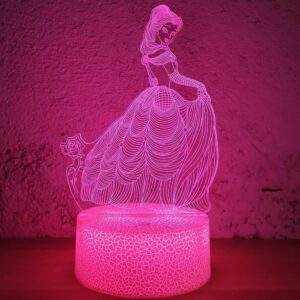 i-chony princess gift night light for girls,princess 3d illusion lamp with remote & smart touch 16 colors dimmable bedroom decorations bedside lamp,princess toys for kids girls teens birthday gift