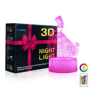 i-CHONY Princess Gift Night Light for Girls,Princess 3D Illusion Lamp with Remote & Smart Touch 16 Colors Dimmable Bedroom Decorations Bedside Lamp,Princess Toys for Kids Girls Teens Birthday Gift