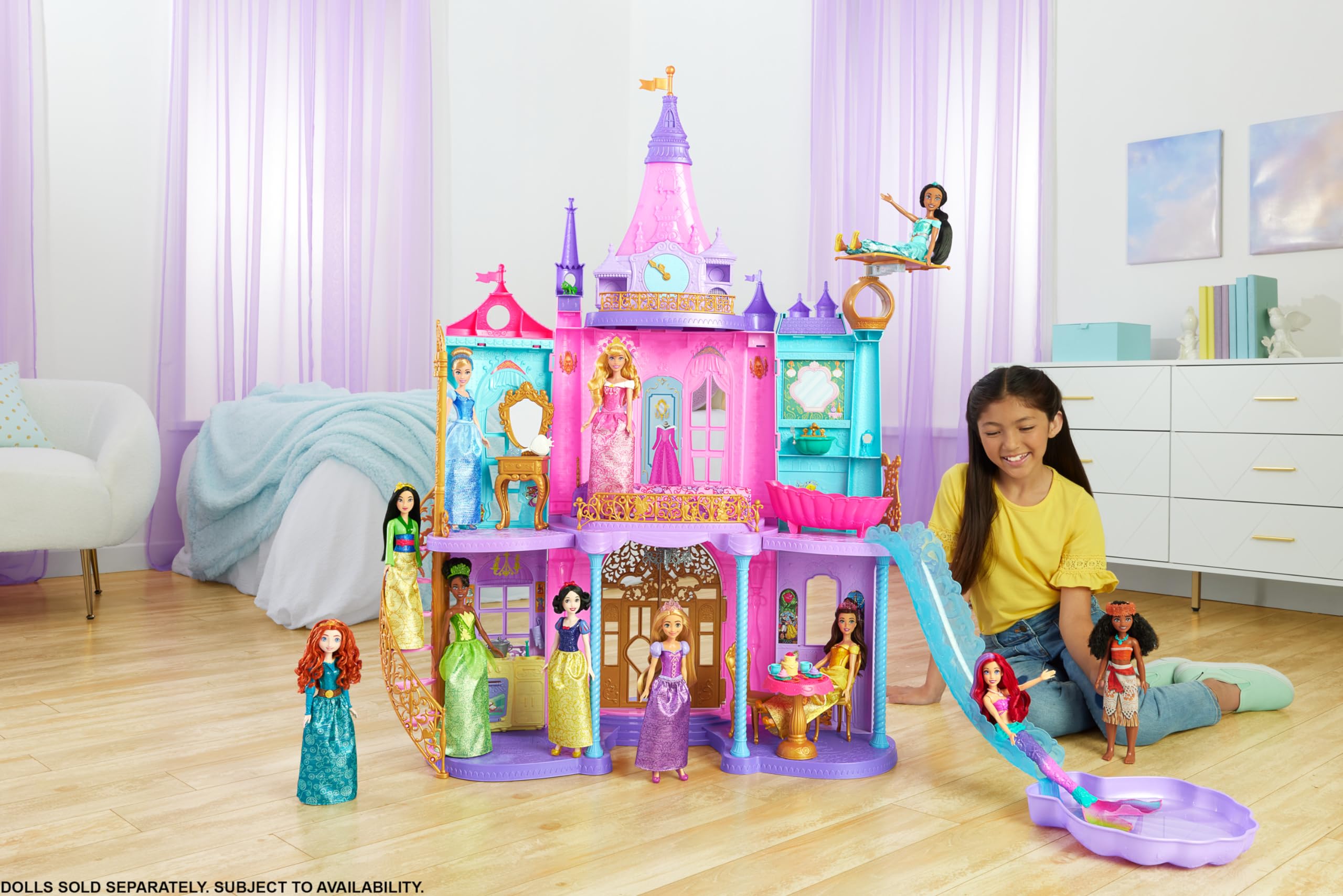 Mattel Disney Princess Toys, Ultimate Castle Doll House with Lights & Sounds, 3 Levels, 25+ Furniture Play Pieces & Accessories, 4 ft Tall