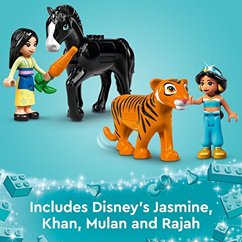 LEGO Disney Princess Jasmine and Mulan Adventure 43208 Palace Set, Aladdin & Mulan Buildable Toy with Horse and Tiger Figures, Gifts for Kids, Girls & Boys