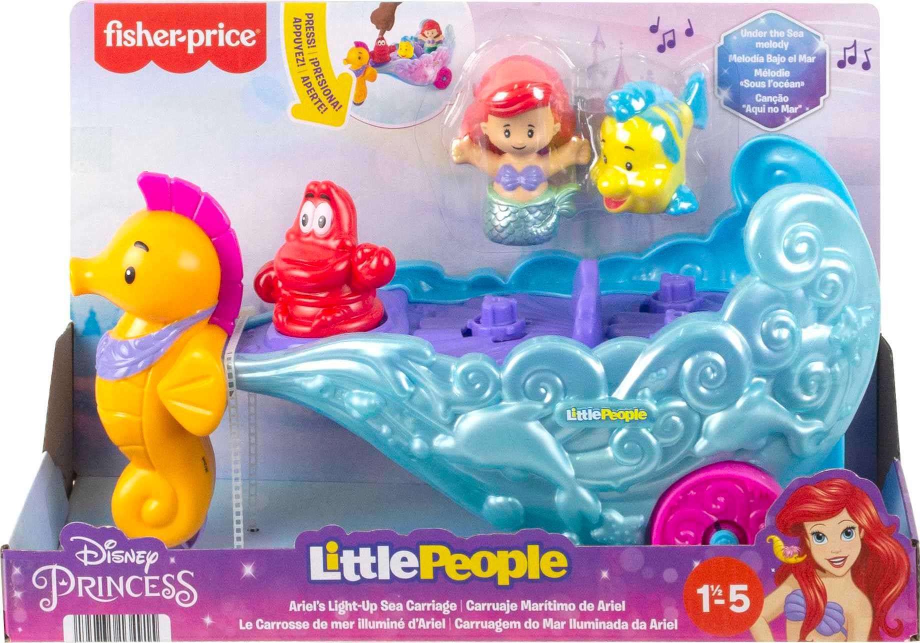 Fisher-Price Little People Toddler Toy Disney Princess Ariel's Light-Up Sea Carriage Musical Vehicle for Pretend Play Ages 18+ Months​